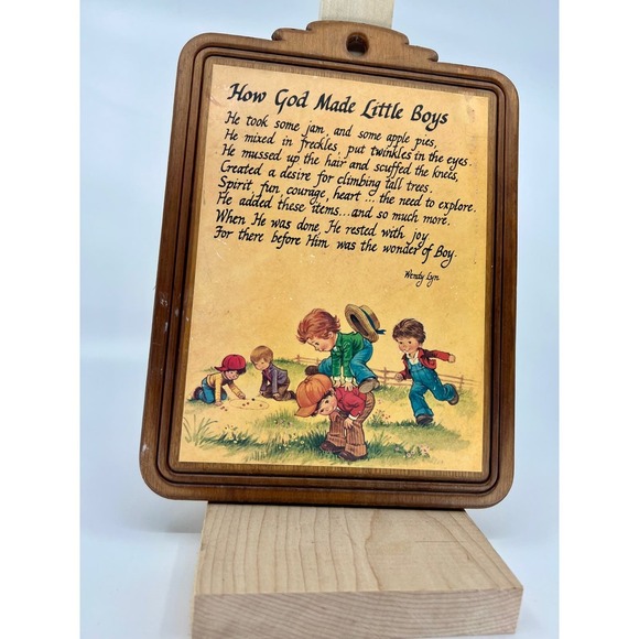 Vintage Wendy Lynn 1960s How God Made Little Boys Wood Sign 9”x7” - Picture 2 of 4